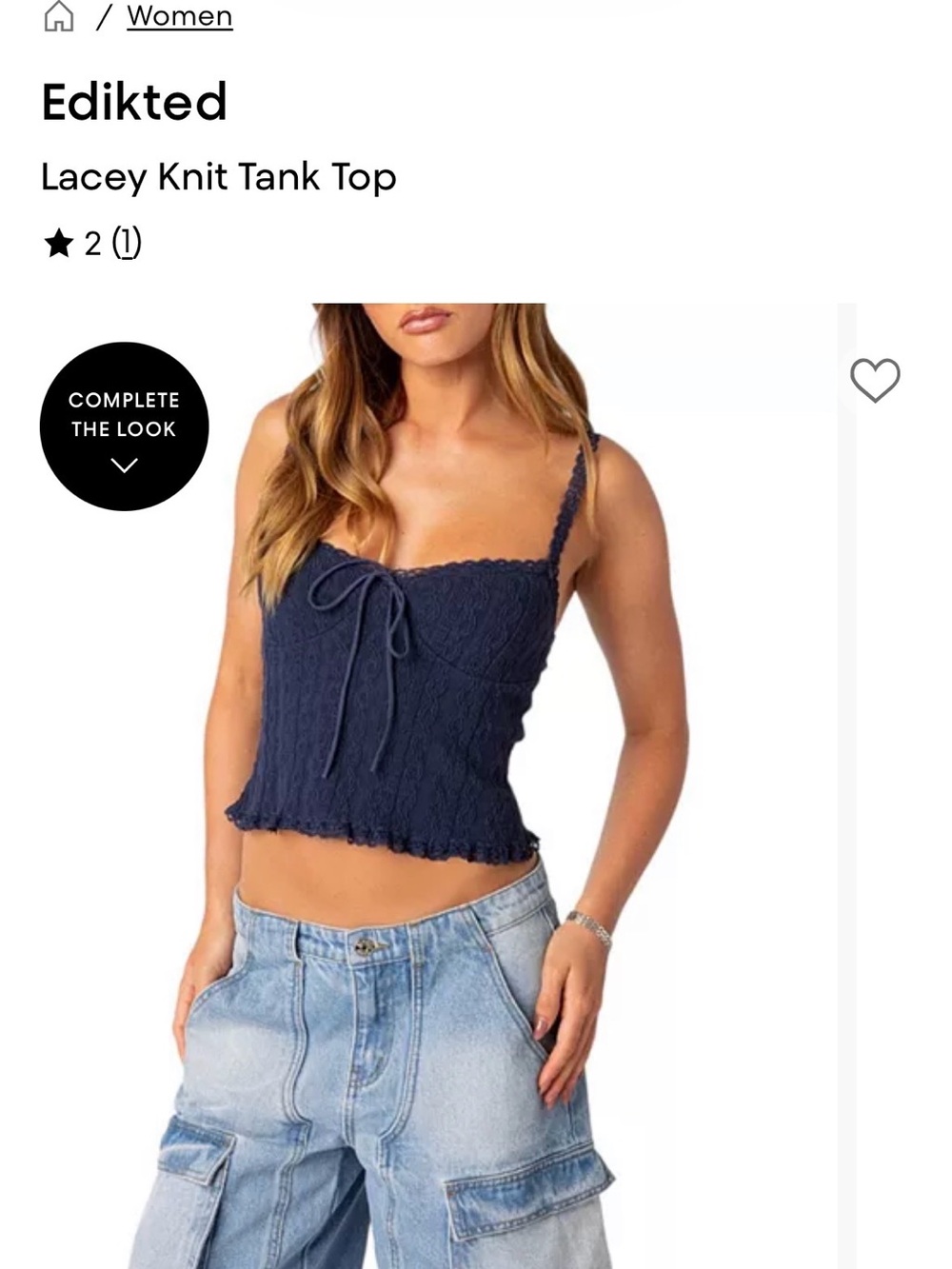 Edikted Navy Lace-Effect Knit Crop Tank